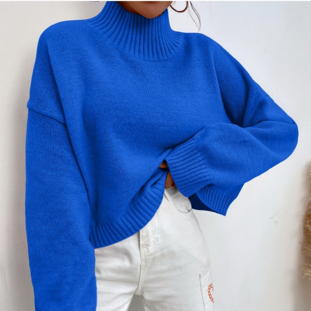 Essnce Mock Neck Drop Shoulder Crop Sweater - Picture 3 of 4